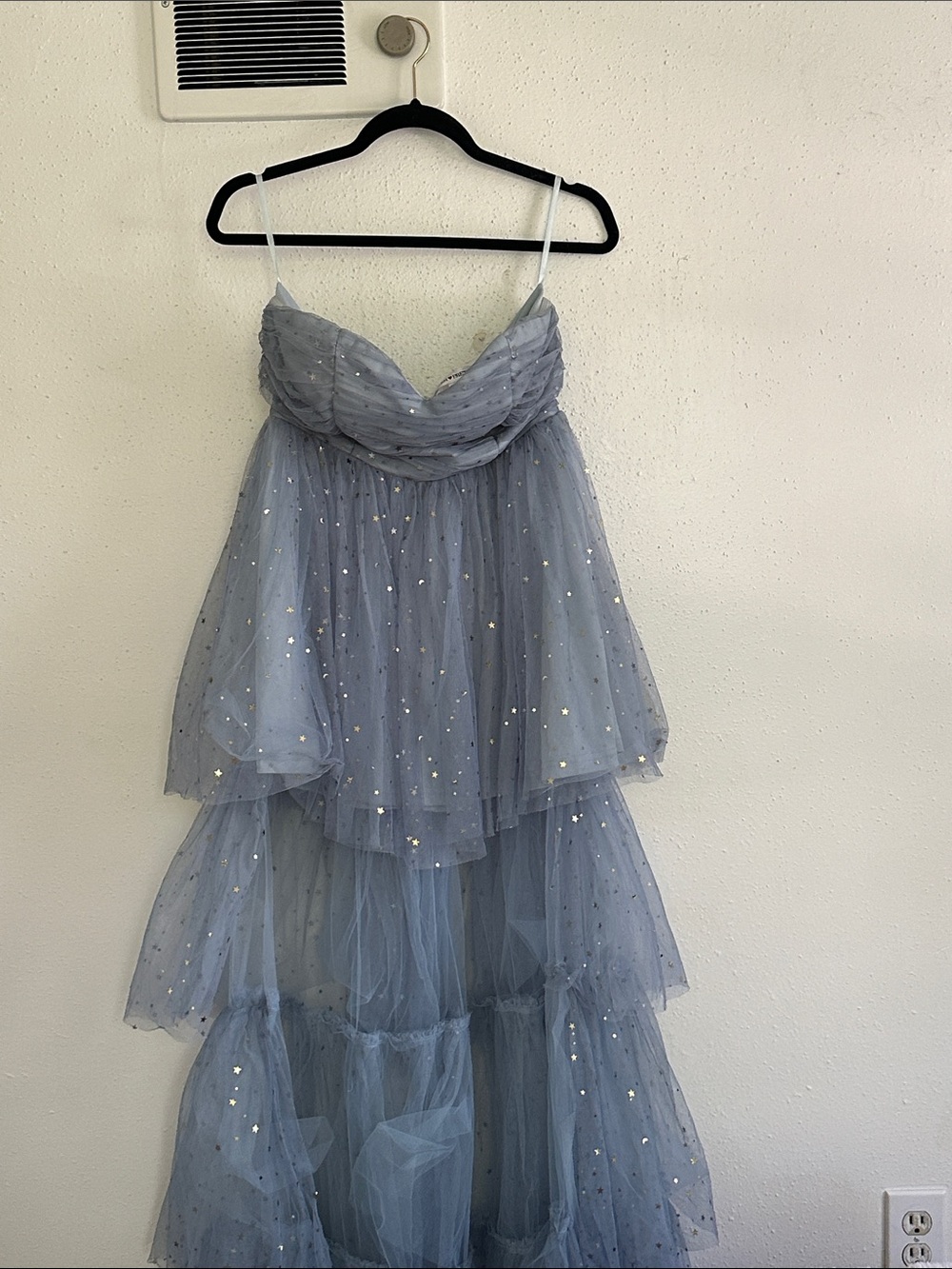 Strapless Sequin Star Embroideried high-low prom dress